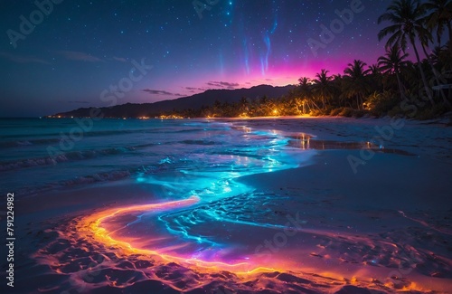 magical beach at night