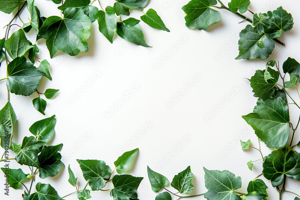 green leaf frame, white background