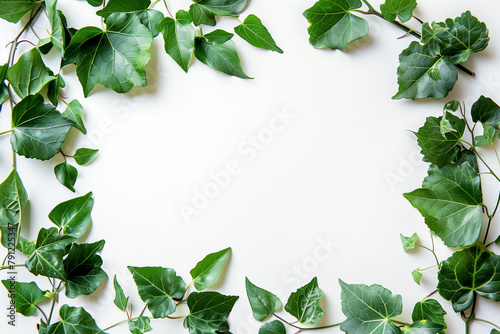 green leaf frame, white background