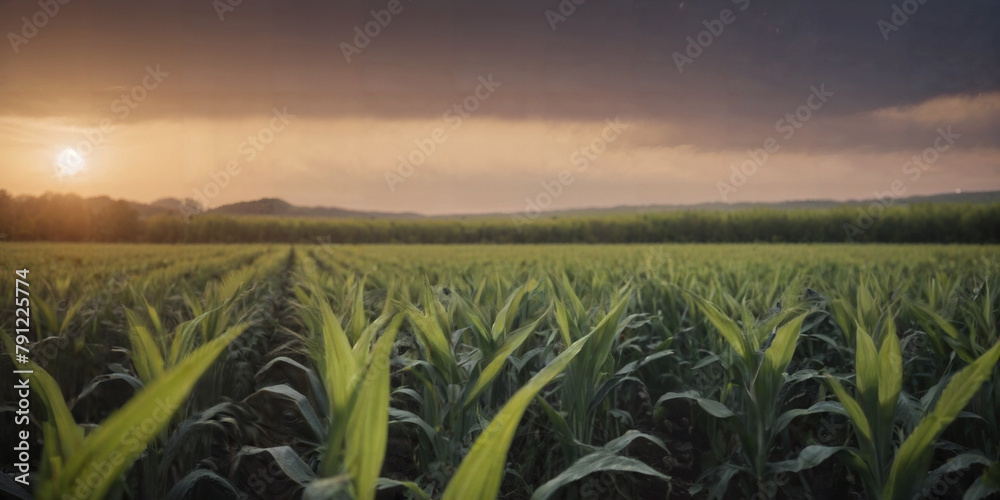 A concept of agricultural field at sunset