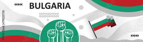 Bulgaria national day banner with Bulgarian flag colors background, creative independence day banner with raising hand. Poster, card, banner, template, for Celebrate annual..eps