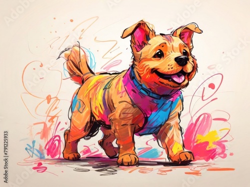 dog painting in colorful scribbles