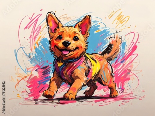 dog painting in colorful scribbles