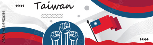 Free Download Taiwan national day banner with Taiwanese flag color background, Happy holiday.creative independence day banner with raising hand. Poster, card, banner, template, for Celebrate annual..eps - GFXLoad