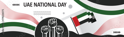 UAE national day banner for independence day, Happy holiday. creative independence day banner with raising hand. Poster, card, banner, template, for Celebrate annual..eps