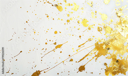 painting of gold leaf spatter on solid white  texture photo