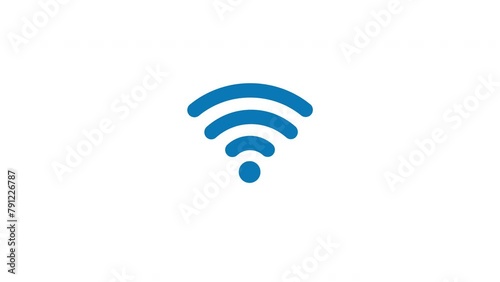 Blue wi-fi symbol icon signal graphic animation white background photo