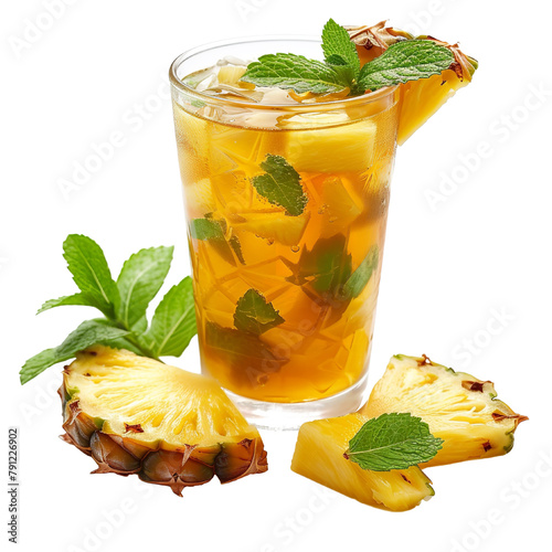 Tasty Minty Pineapple Green Tea Isolated On White Background photo