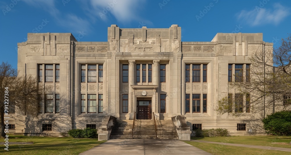Historic Art Deco courthouse exterior with decorative stone work and grand entrance
