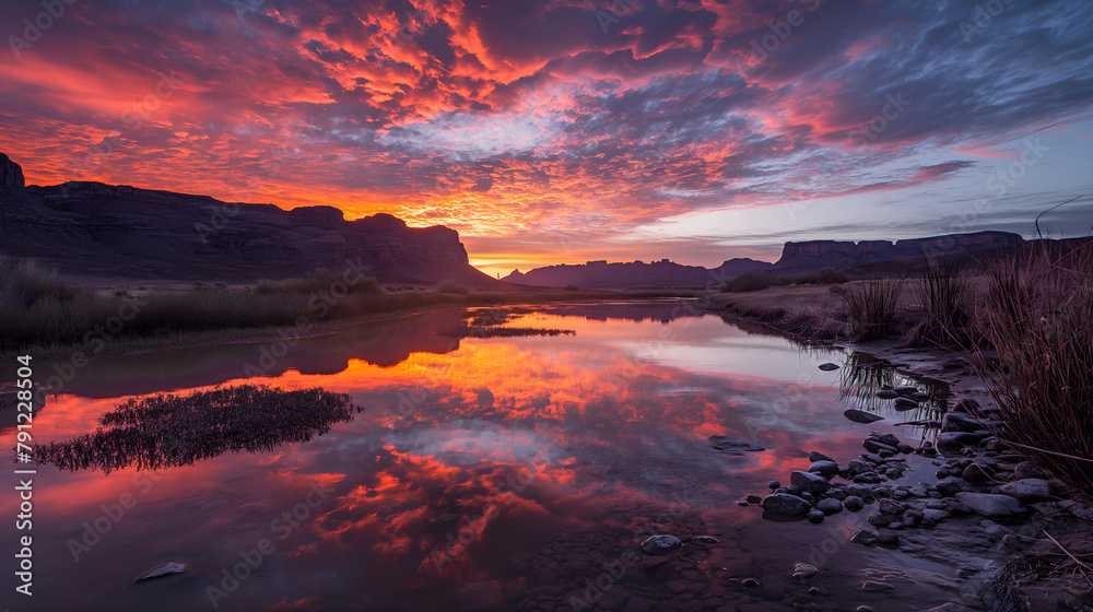 Colorado's Golden Tapestry: Sunrise ignites the River amidst Towering Rocks