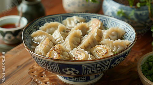 typical Chinese food Jiaozi white background