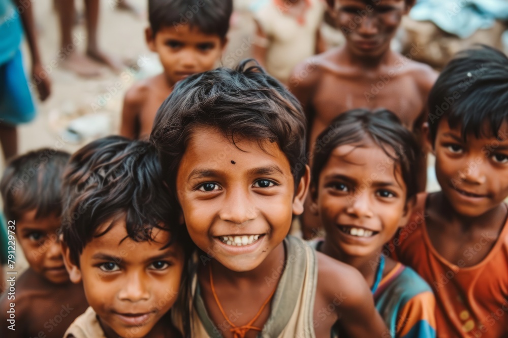 Group of happy indian kids on the street. Group of happy indian kids on the street.