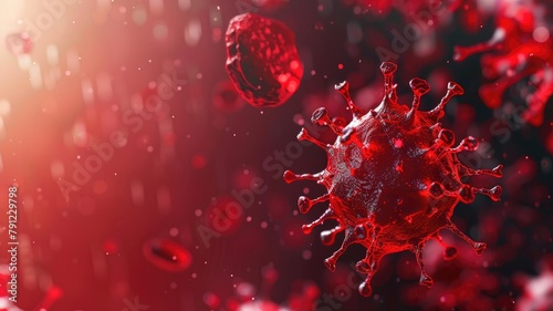 3D illustration of red virus particles against blurry background