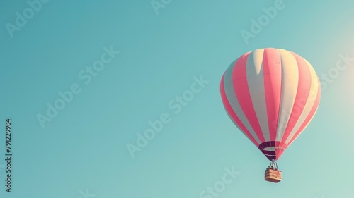 Striped hot air balloon floating against clear blue sky