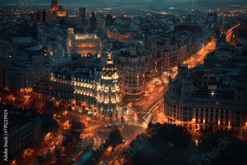 Majestic view of Madrid city at night