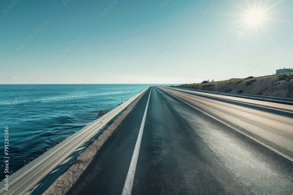 Fototapeta premium Empty asphalt road by the lake