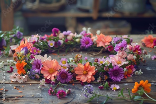 Making a Festive flower wreath, circlet of flowers, festival coronet of flowers