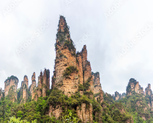 rock formation rocks country. : panoranic view of zhangjiajie national forest park Hunan, China.. a view from the top of the mountain. a view of the mountain covered with mist after the rain.