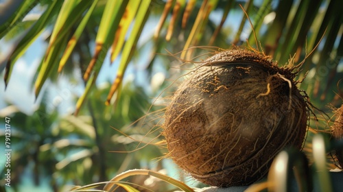 Man under tree holding coconut