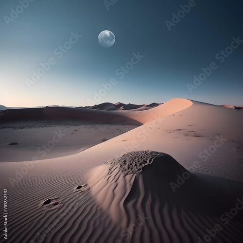 Moon rising over sand dunes in Death Valley National Park, California