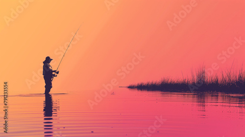 Fishing, silhouette and evening background