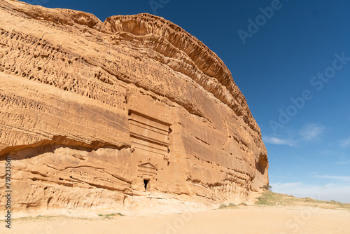 Al Ula, Saudi Arabia: The amous tombs of the Nabatean civilization, Al-Ula being their second largest city after Petra, at the Madain Saleh site in the Saudi Arabia desert photo