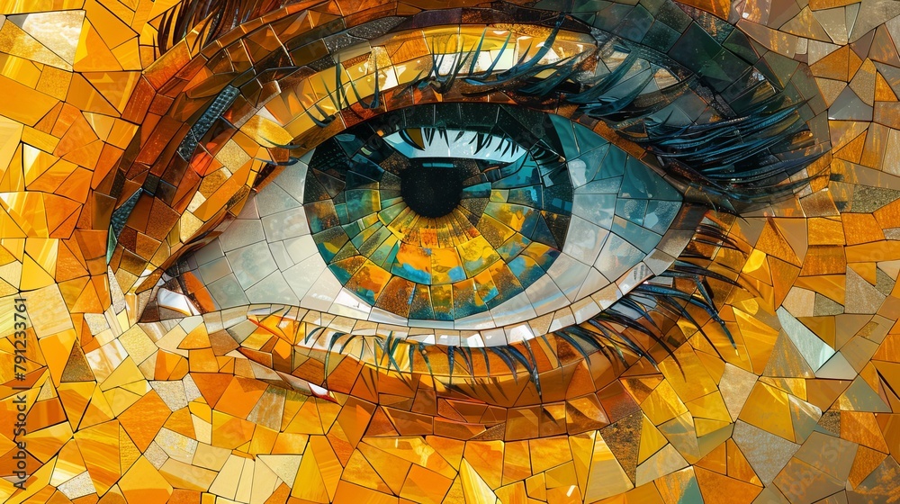 Eye made of tiled gemstones.