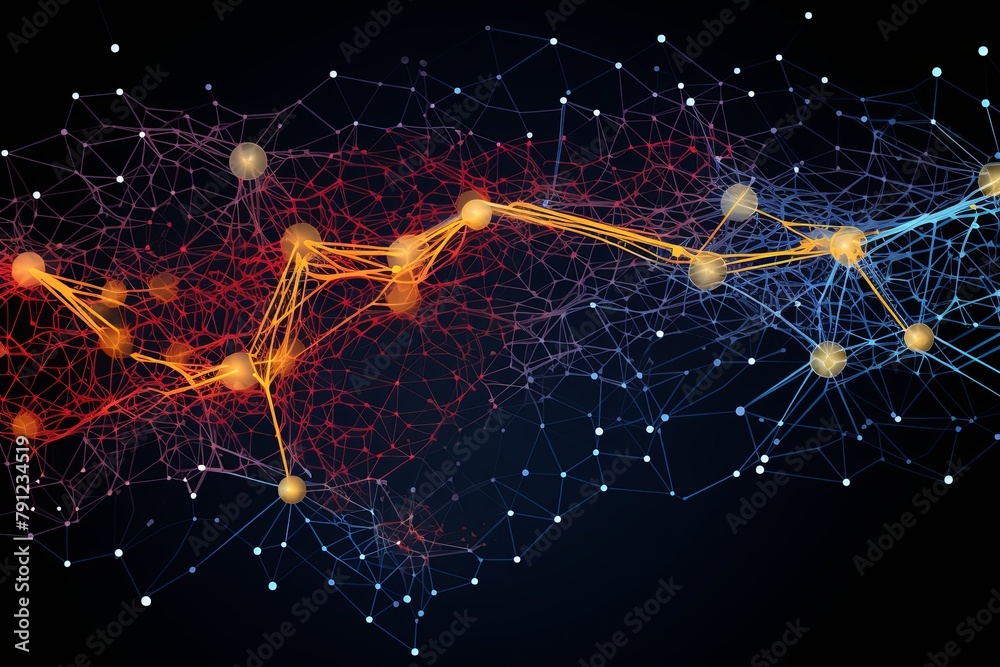 Fototapeta premium Neural network, visualization, human brain, analog, intricate, detailed, complexity, visual representation, background, cognitive processes, artificial intelligence, machine learning, data processing,