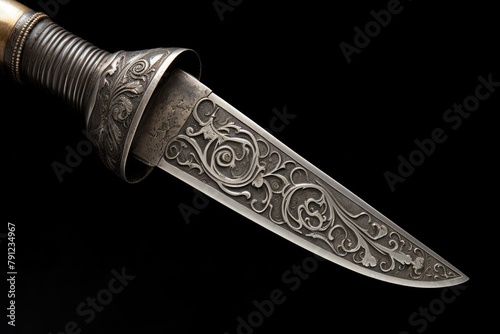 Engraved Hilt: Highlight the engravings on a weapon's hilt.