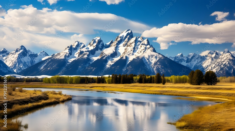 Panoramic view of the Grand Teton National Park in Wyoming