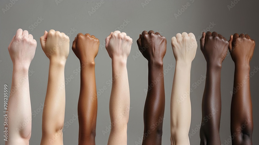 A row of diverse hands with fingers extended, against a neutral A row of diverse hands with fingers extended, against a neutral