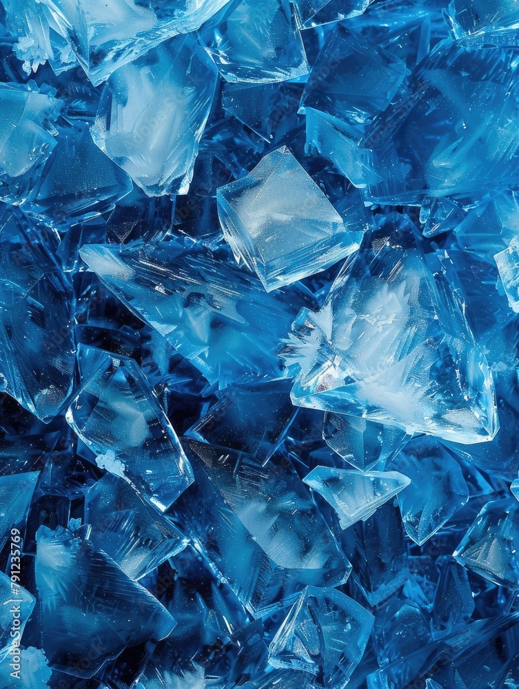 Close-up of vibrant blue ice crystals - A detailed capture of gleaming blue ice crystals, showcasing their intricate forms and vibrant hue Close-up of vibrant blue ice crystals - A detailed capture of gleaming blue ice crystals, showcasing their intricate forms and vibrant hue