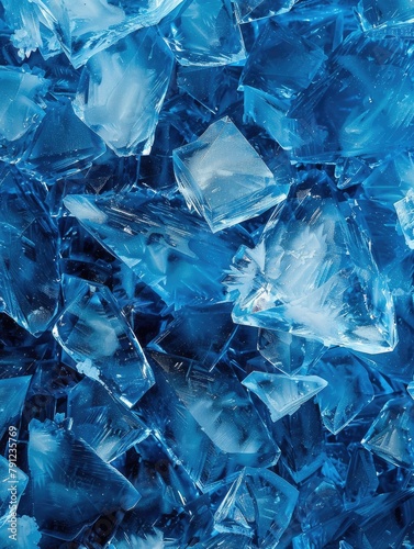 Close-up of vibrant blue ice crystals - A detailed capture of gleaming blue ice crystals, showcasing their intricate forms and vibrant hue © Tida