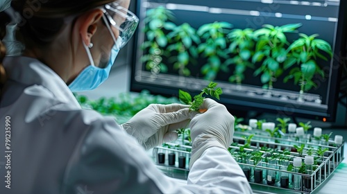 Genetic engineering lab editing DNA sequences for crop improvement photo