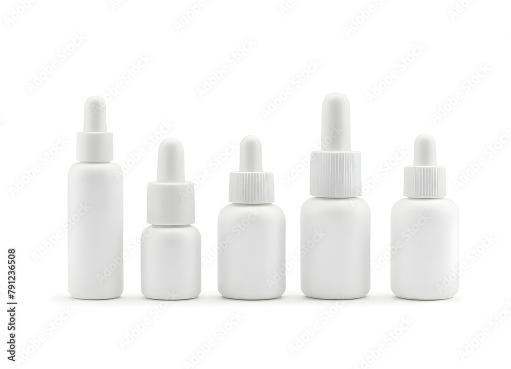 White Glass Dropper Bottles on a White Background White Glass Dropper Bottles on a White Background