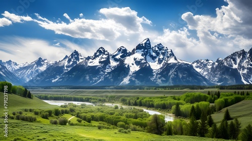 Panoramic view of the Grand Teton National Park  Wyoming