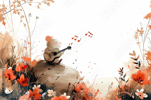 Painting of animals playing music in the green forest photo