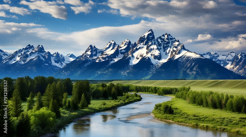 Panoramic view of the mountains and the river in Alaska.