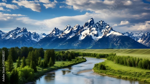 Panoramic view of the mountains and the river in Alaska. © Iman