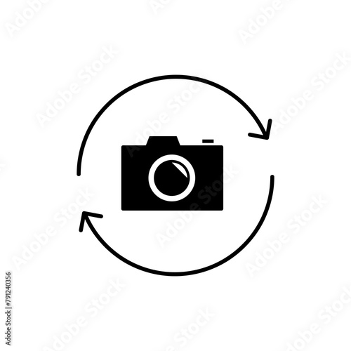 rotate camera icon. photo camera simple flat black illustration for web and app..eps