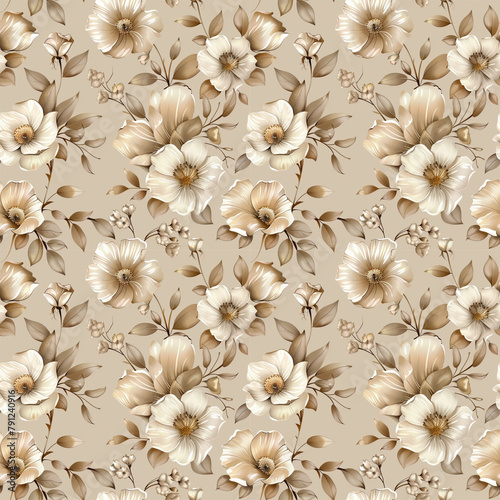 Floral brown color  form natural  seamless fabric pattern.