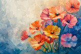 Watercolor painting of colorful spring flowers, perfect for home decor or as a festive and cheerful gift.
