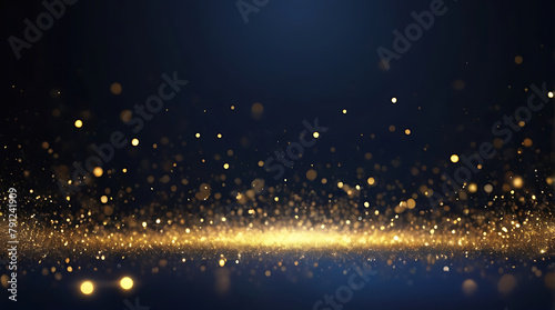 abstract background with Dark blue and gold particle. Christmas Golden light bokeh on navy blue background. black bokeh background black texture dark Gold foil texture. Holiday concept. ai