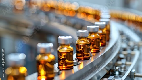 Production line of the pharmaceutical industry. Production of medical ampoules.