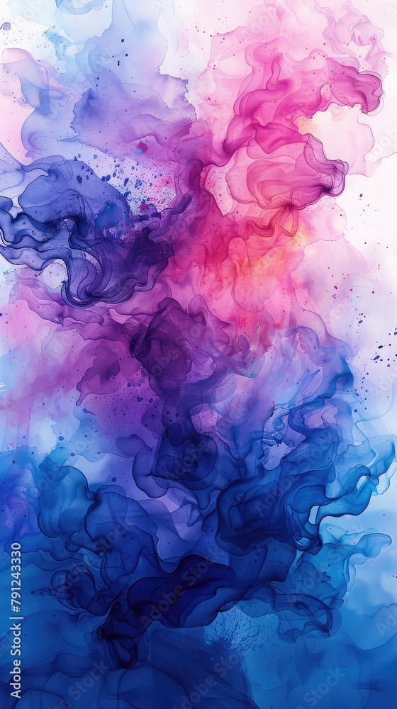 Abstract watercolor on white background,Colorful cloud of smoke on a white background. Abstract background.Abstract texture with bright blue and purple watercolor blots