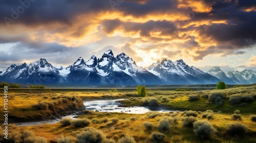 Panoramic view of Grand Teton National Park, Wyoming, USA