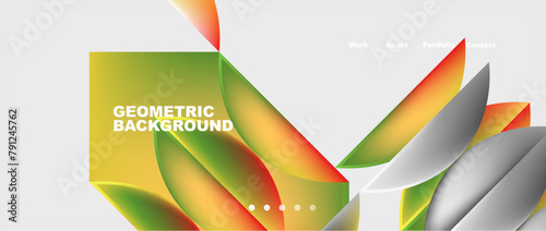 An artistic display of colorful triangles in a symmetrical pattern resembling terrestrial plant petals on a white background. Geometric art with natural foodsinspired liquid colors