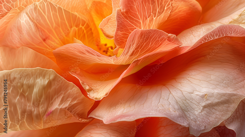 A close up of a flower with a very soft and delicate look. The flower is orange and has a very natural and serene appearance