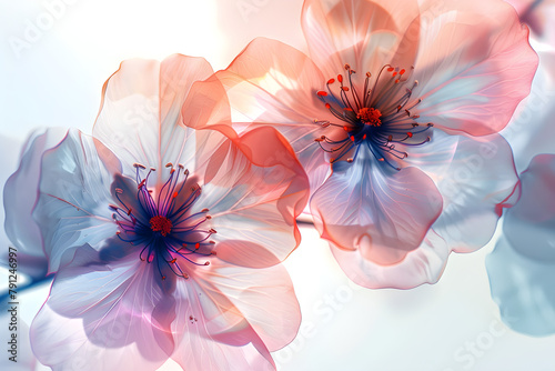 Illustration of delicate flowers with translucid petals on a white background