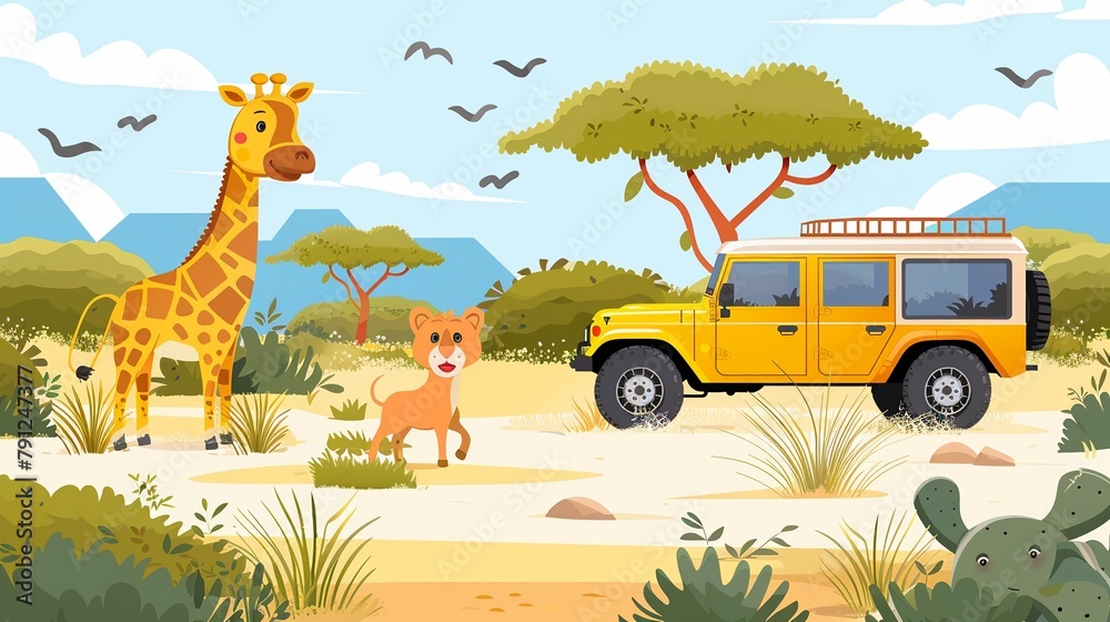 Safari adventure with cute animals and jeeps Safari adventure with cute animals and jeeps